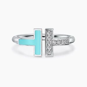 Tiffany T Diamond and Turquoise Wire Ring
in White Gold
